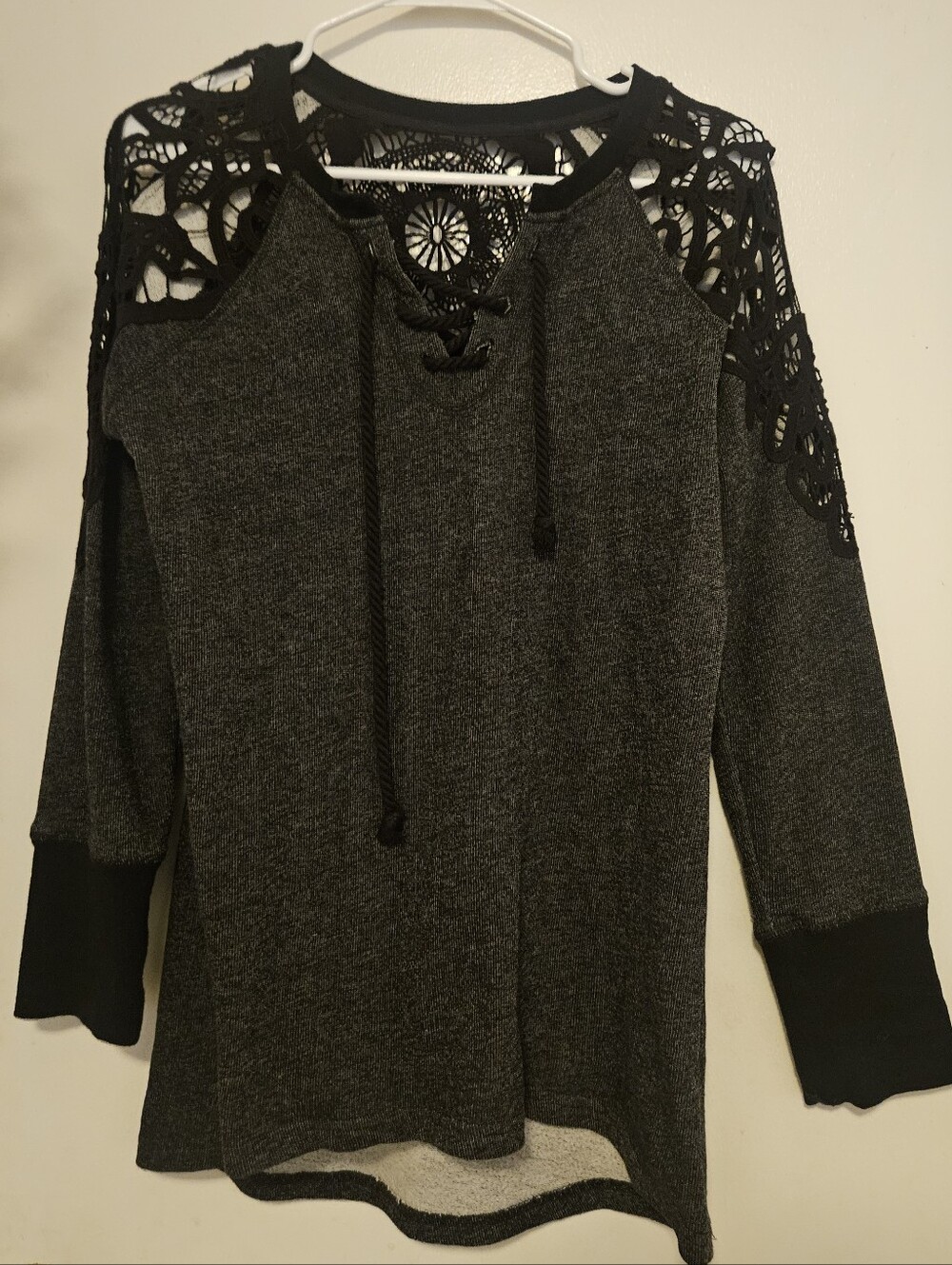 Maurices Lace Warm Cotton Top - Dark Gray Black